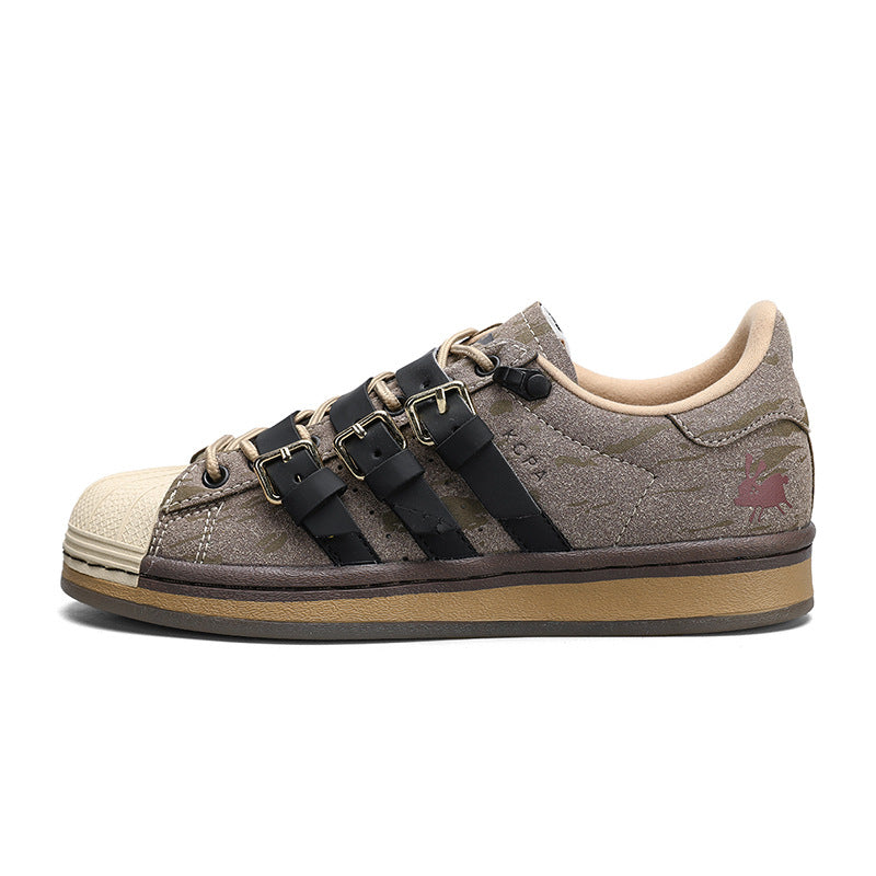 Women's & Men's Lovers Three Bars Campus Retro Fashion Rabbit Hole Height Increasing Men's Board Shoes