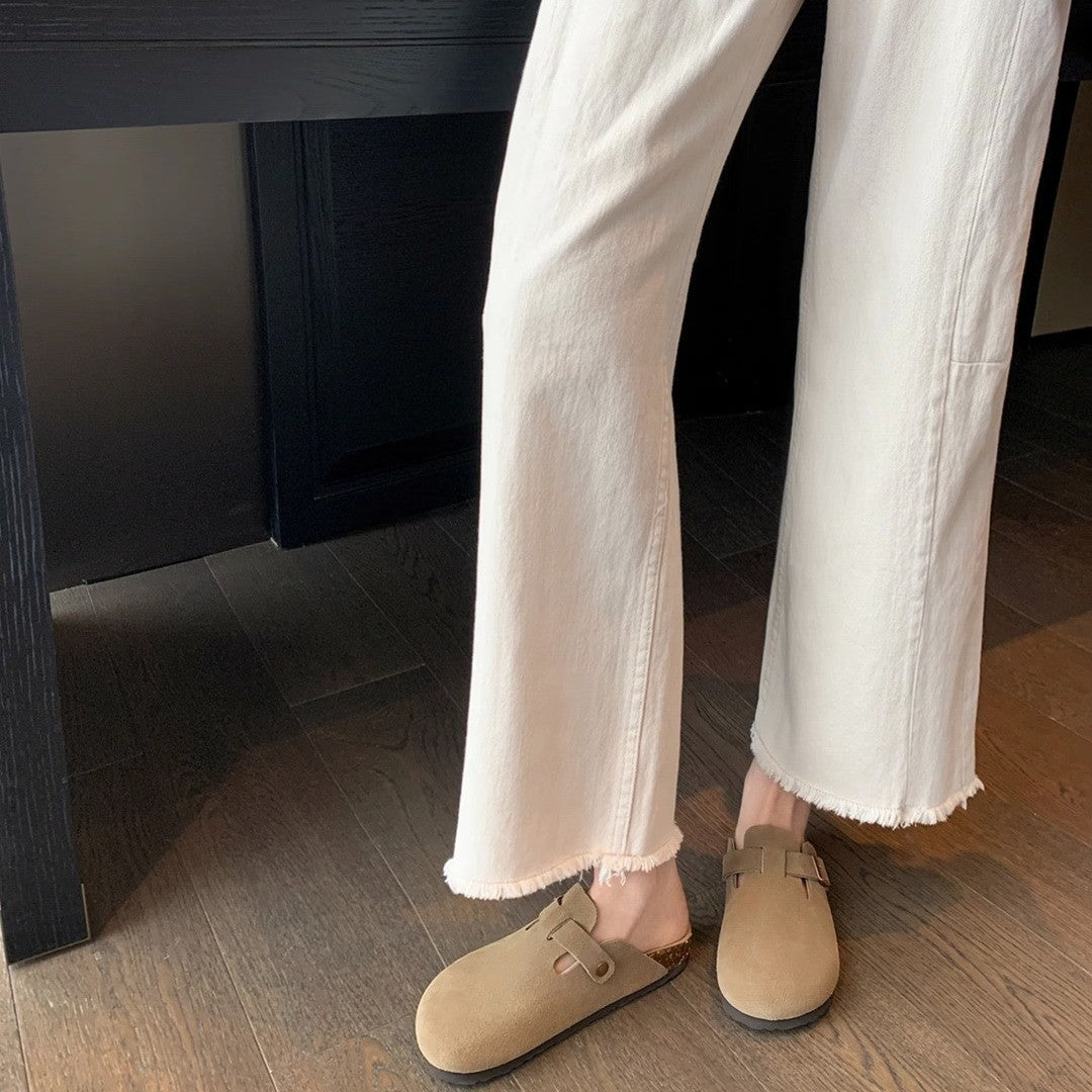 Version Cork Thick-soled Half Female Summer Outerwear Closed Slippers