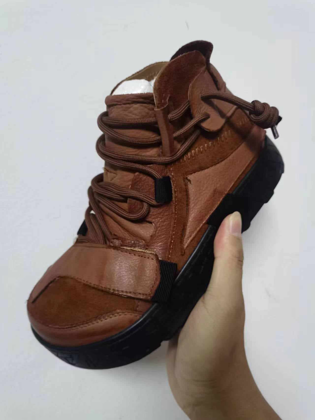 Women's Korean Style Cowhide Dad White Platform Sneakers