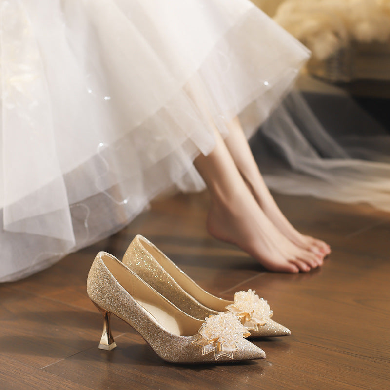 Women's Wedding Not Tired Feet Dress Two-way Wear Crystal High Women's Fashion Shoes