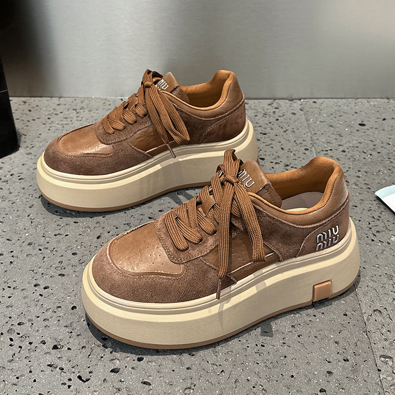 Women's Platform Simple Lace Fashion Height Increasing Sneakers