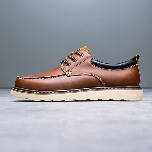 Men's Oversized Korean Fashion Tooling Big Head Genuine England Style Leather Shoes