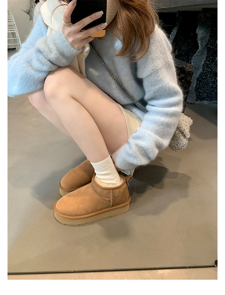 Women's Sheepskin Fur Round Toe Platform Plus Snow Boots