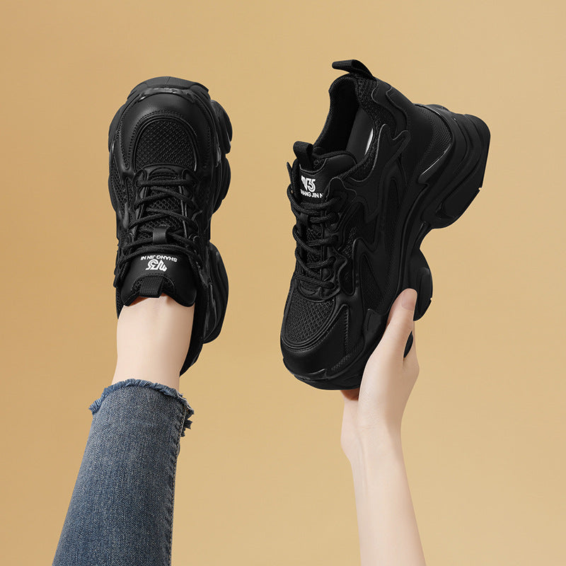 Women's Black Platform Dad Show Feet Small-sized Sneakers