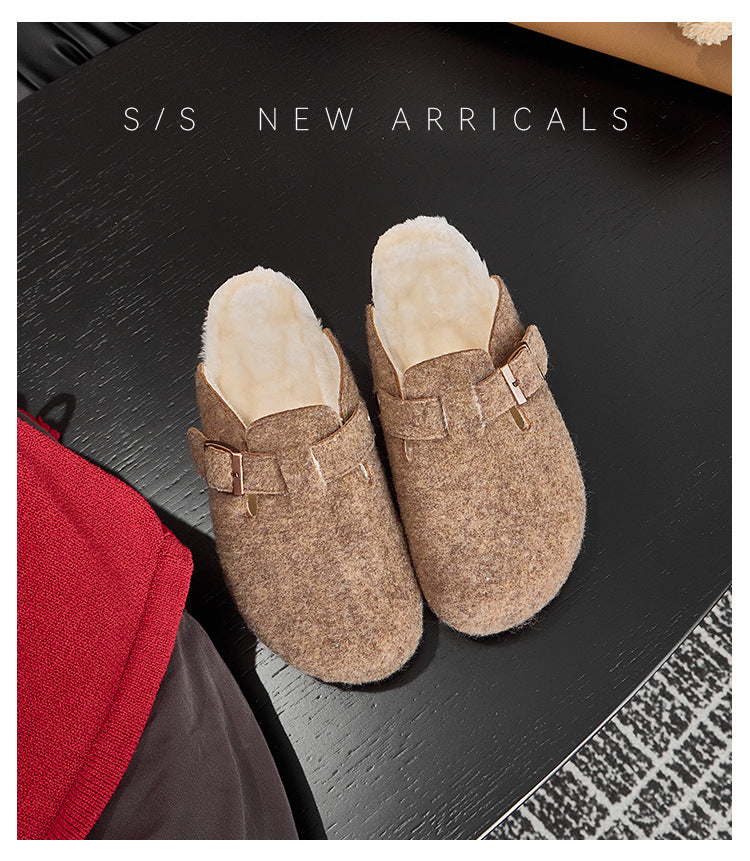 Women's Furry Toe Cap Semi Retro Platform Slippers