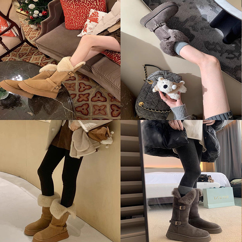 First Night Two-way Buckle With Thick Bottom Boots