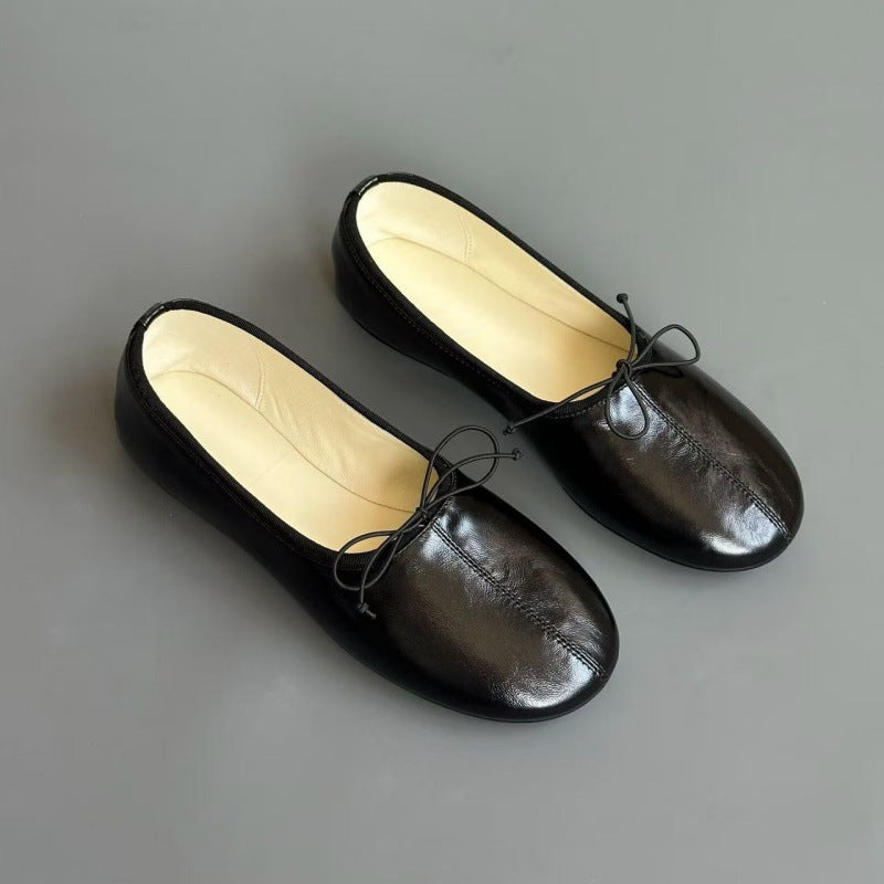 Niche Feet Oil Wax Comfortable Retro Solid Color Round Toe Loafers