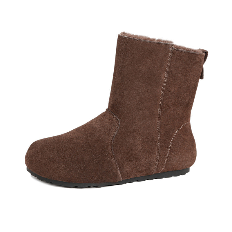 Women's Cowhide Version Real With Fleece Lining Bootie Snow Boots
