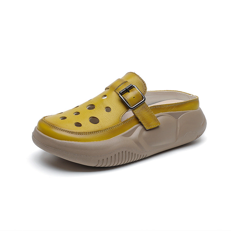 Women's Genuine Retro Closed Toe Platform Muffin Slippers