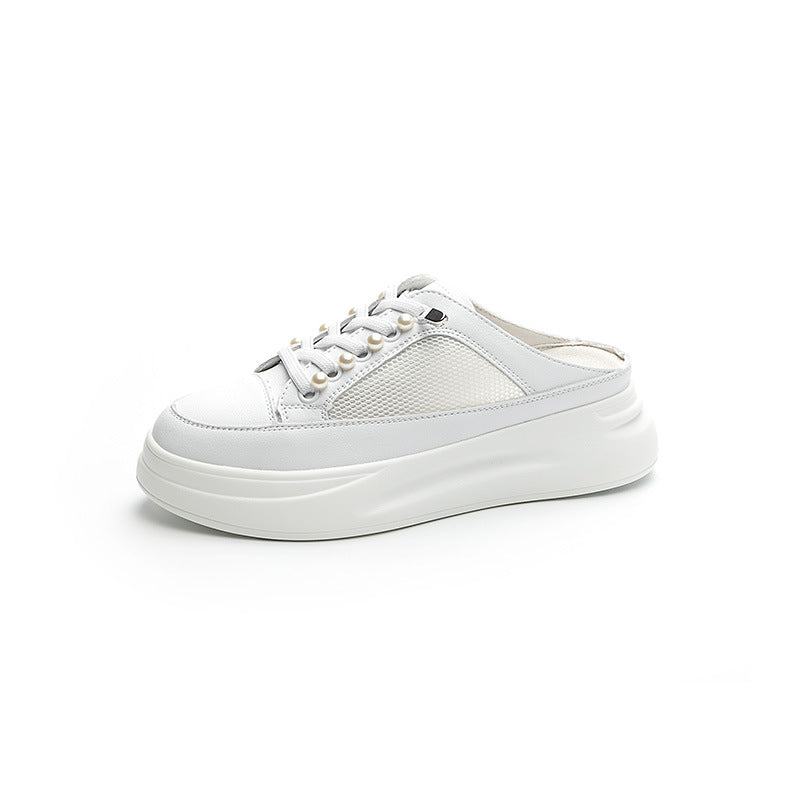 Women's Toe Cap Outer Wear Summer White Slip-on Thick-soles Slippers