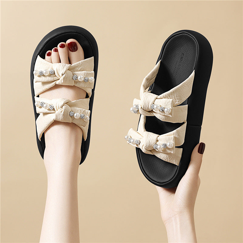 Women's Wear Summer Korean Style Small Pearl With Skirt Thick Slippers