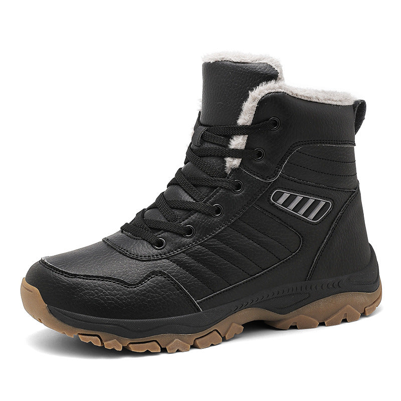 Men's Sole Fleece-lined Thick Hiking Black Cotton Snow Boots