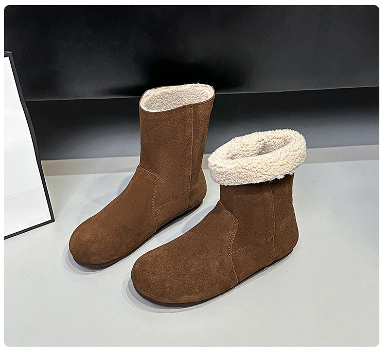 Women's Plus Veet French Style Retro Flat Bottom Two-way Snow Boots