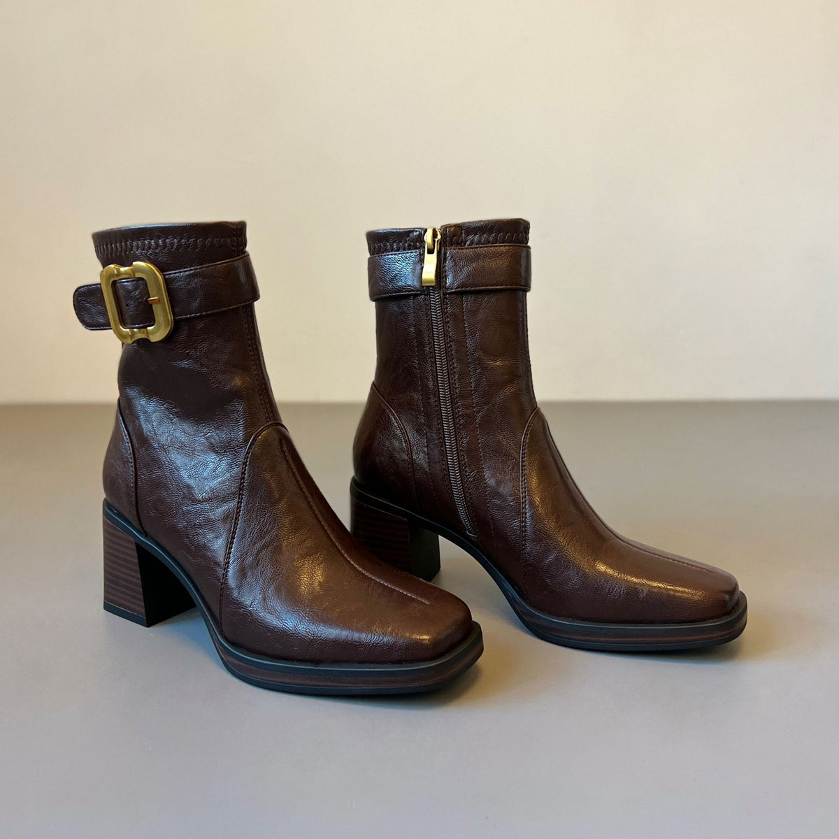 Women's Square Toe High Short For Light Luxury Thick Thin Soft Heels