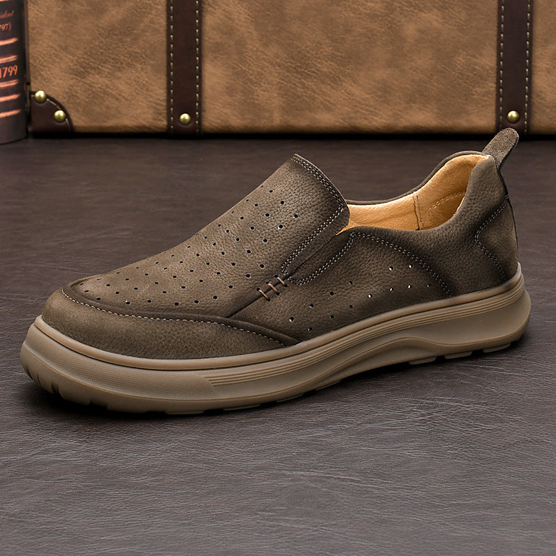Men's Breathable Soft Bottom Cutout First Layer Leather Shoes