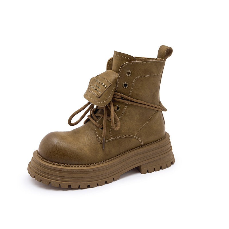 Style Retro Distressed British Martin Female Booties Western Women's Leather Boots