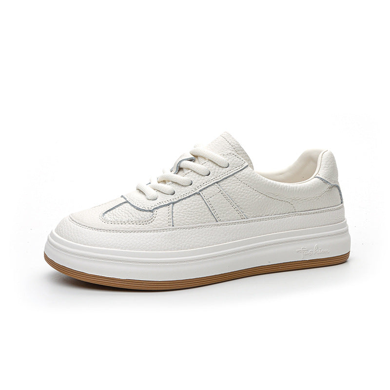 Women's Cowhide Flat White Soft Bottom Surface Breathable Single Casual Shoes