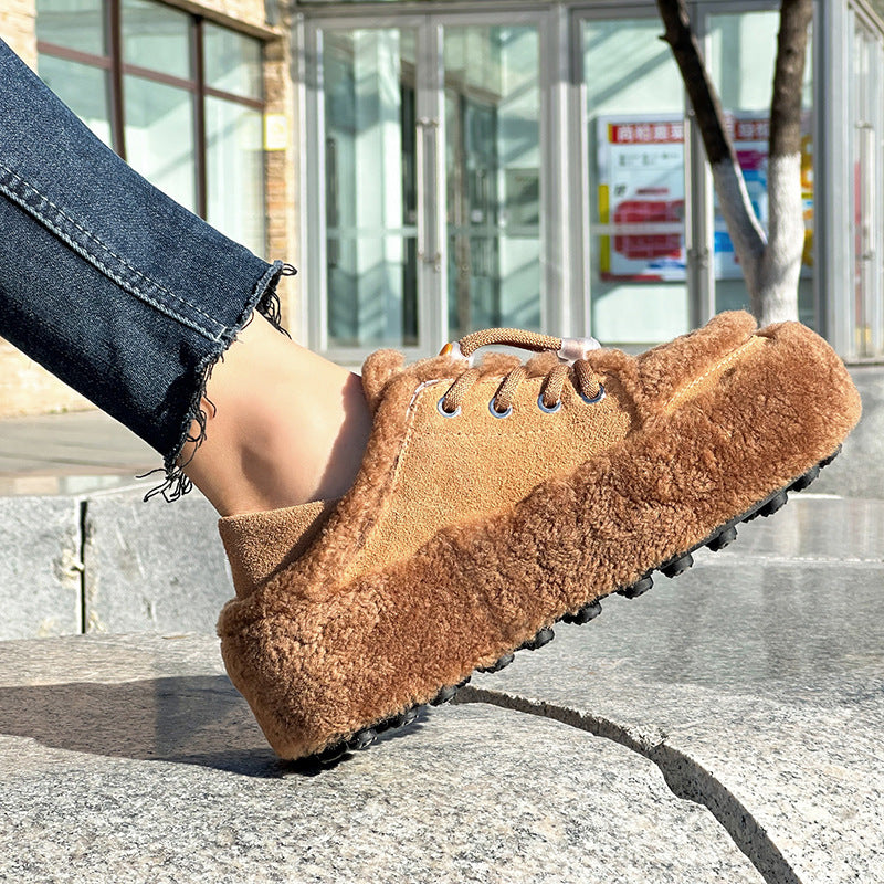 Women's Fur Integrated Pumps Authentic Lamb Wool Casual Shoes