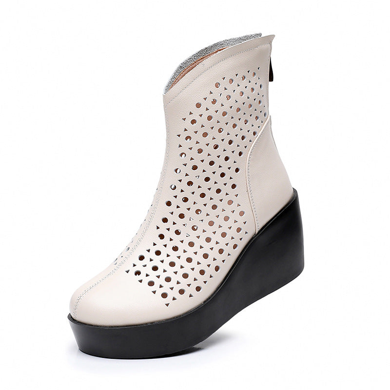 Women's Ethnic Style First Layer Cowhide Back Zip Platform Women's Shoes