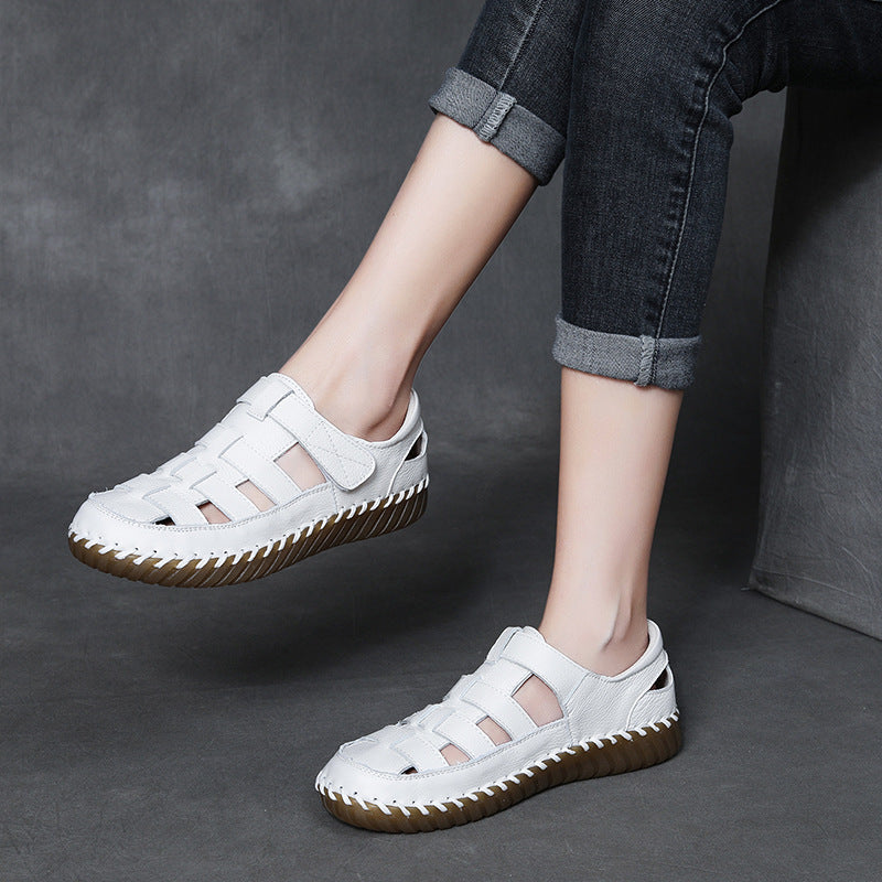 Women's Mother's Soft Bottom Hole Hollow Roman Velcro Sandals