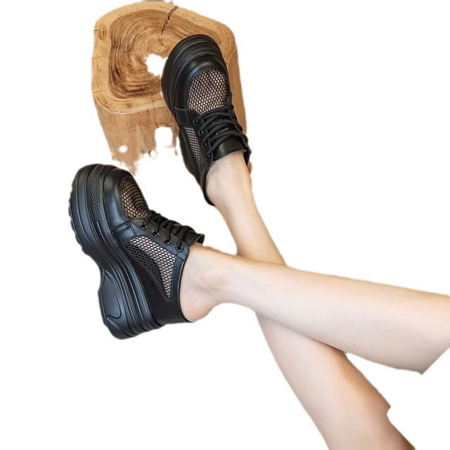 Women's Inner Height Increase Mesh Surface Platform Slippers