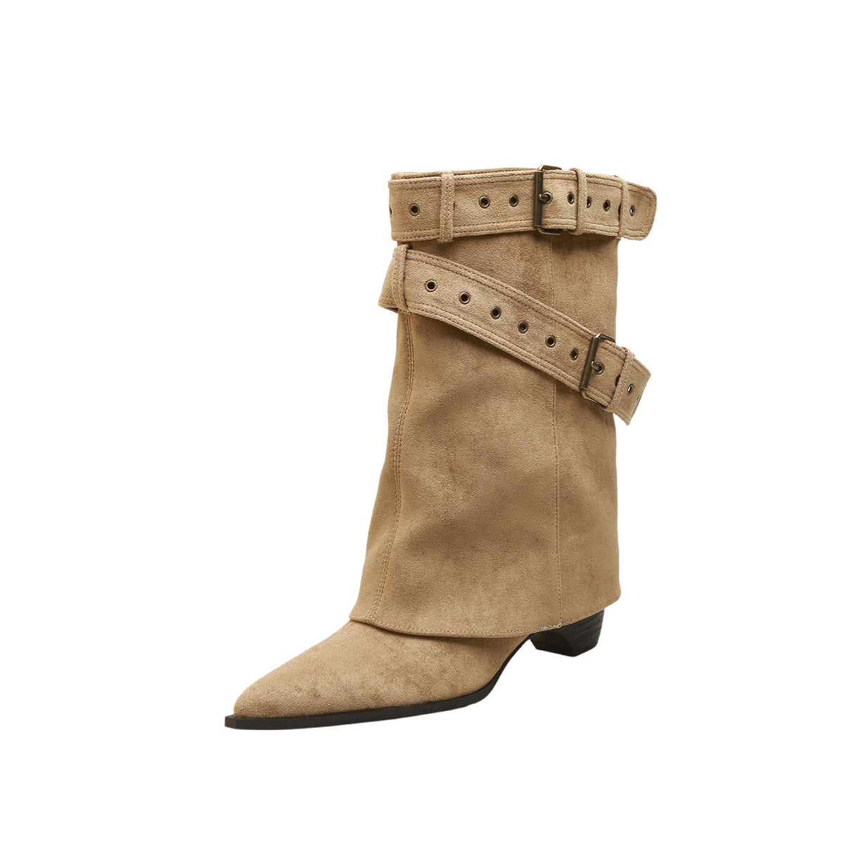 Women's American Hot Belt Buckle Pantyhose Bootie Women's Leather Boots