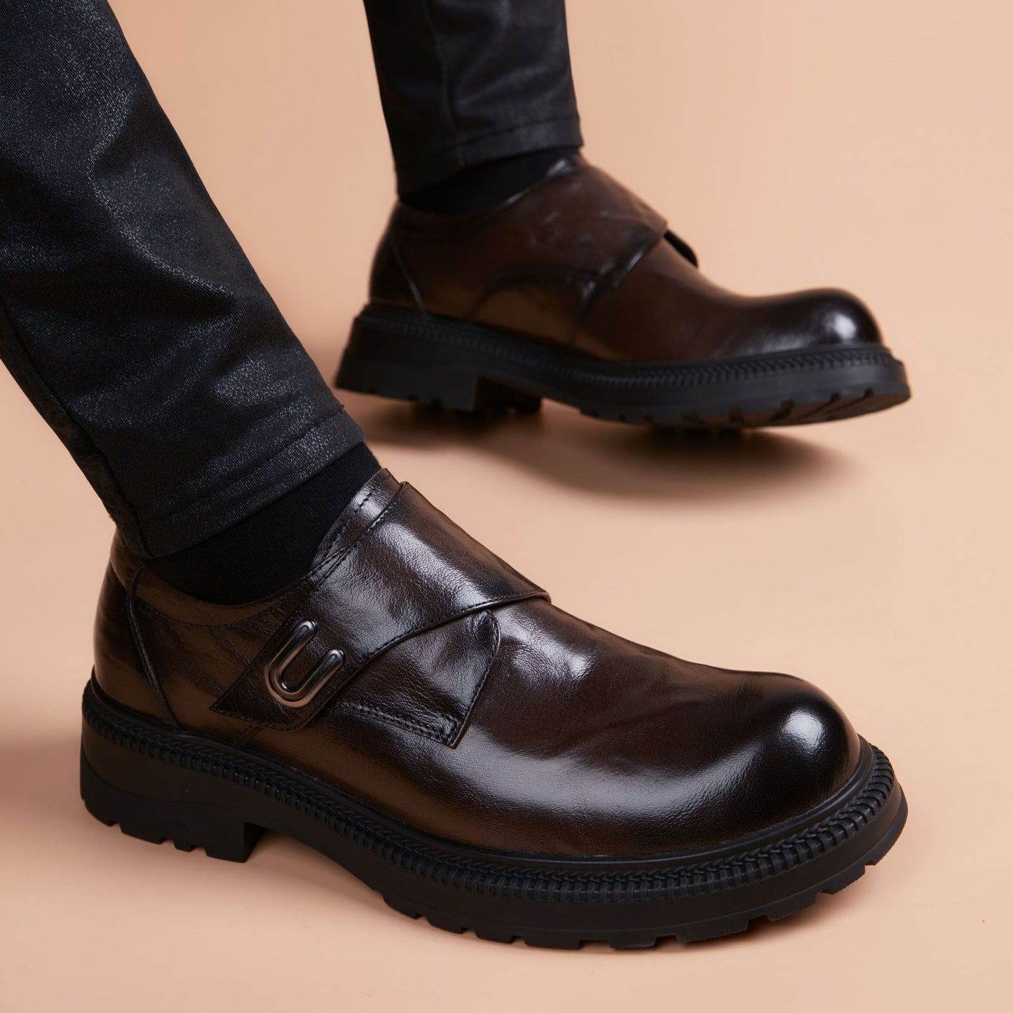 Men's First Layer Cowhide British Dress Fashion Lace Up Round Leather Shoes