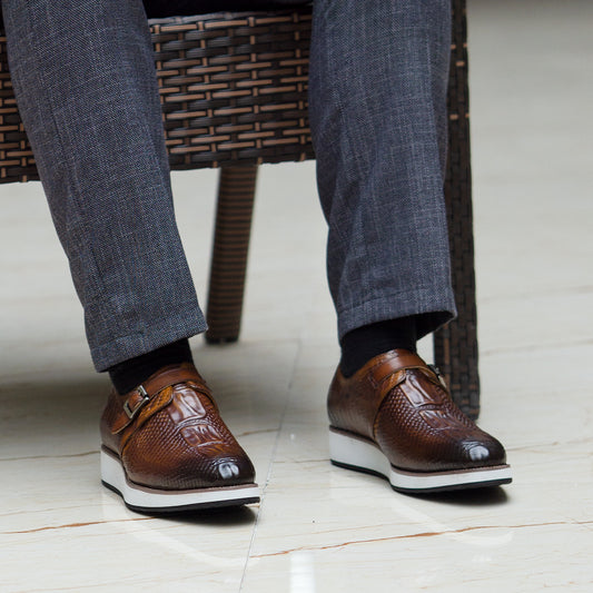 Men's Handmade Genuine Single Buckle Platform Everyday Leather Shoes