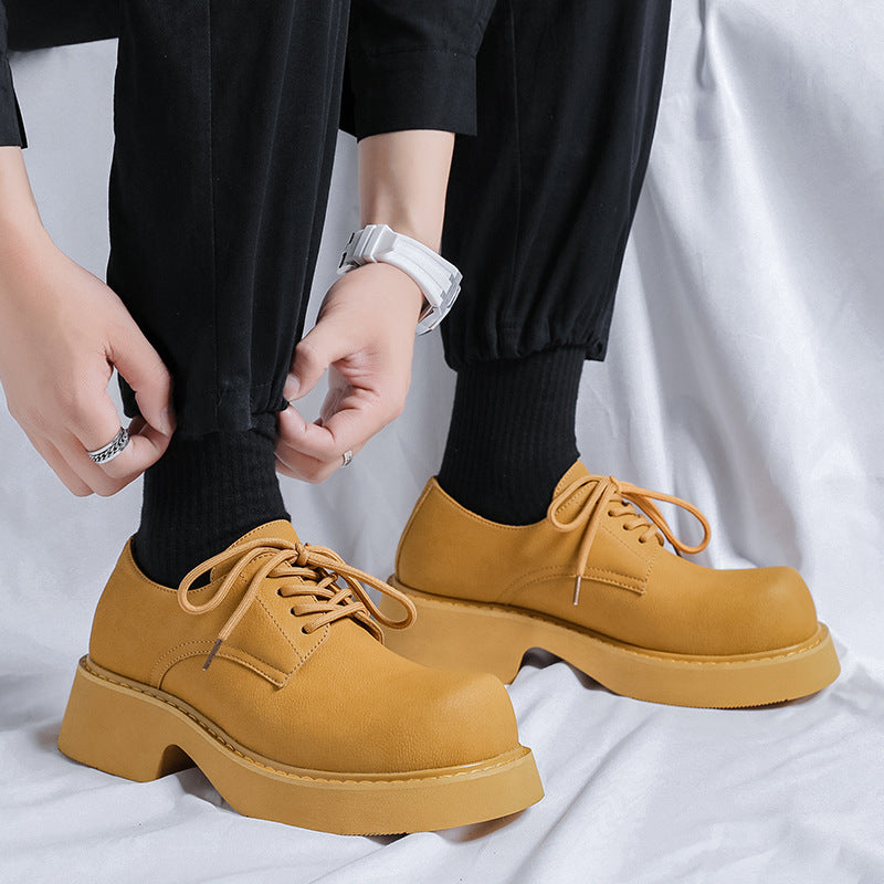 Men's Spring Platform Fashion Mid Derby Leather Shoes