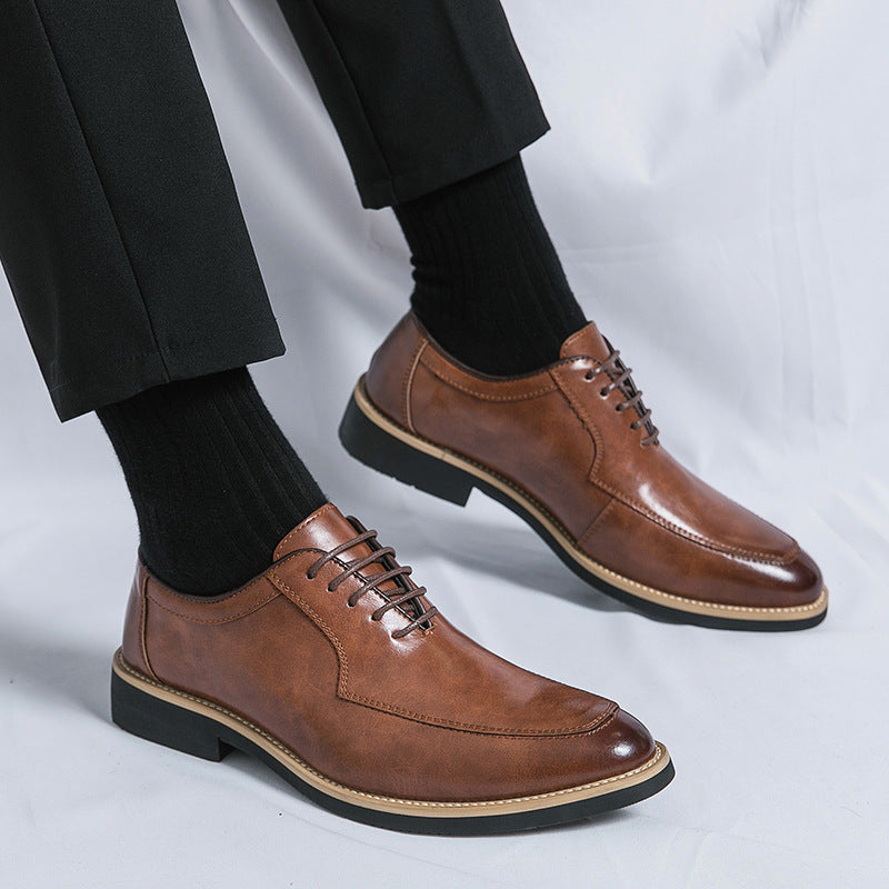 Men's Wear British Trendy Height Increasing Insole Pointed Leather Shoes