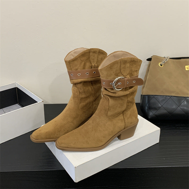 Women's Pile Style Retro Western Cowboy Short Boots