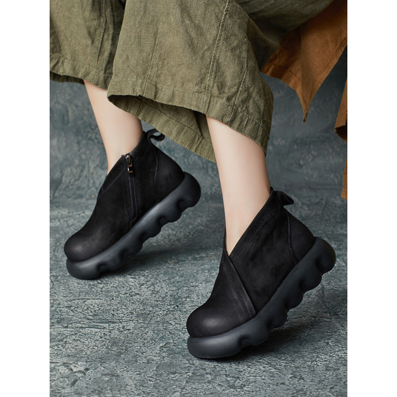 Women's Thick Bottom Short Big Toe Soft Slip On Women's Leather Boots