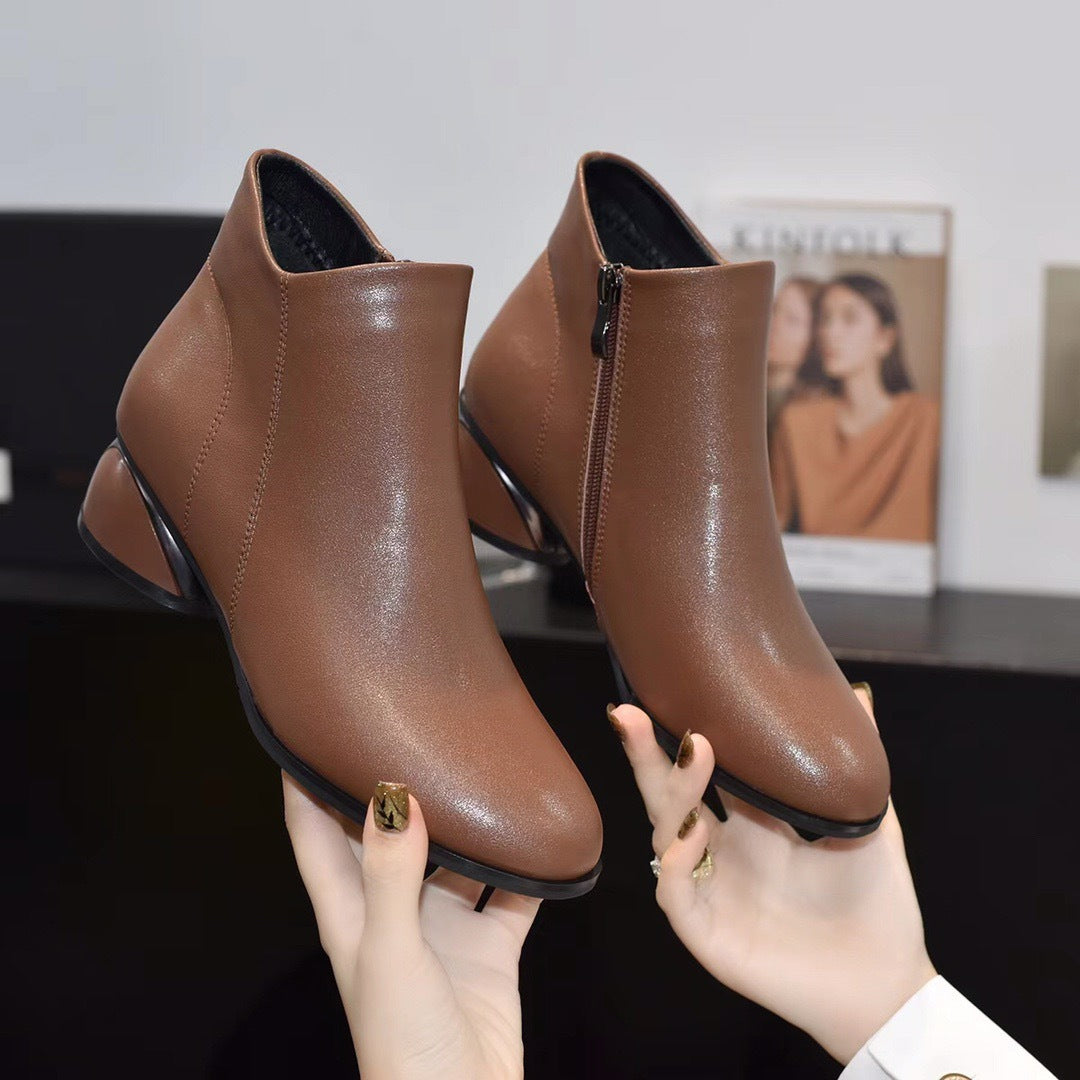 Women's Short Flat Soft Round Toe Mother Single Women's Leather Boots