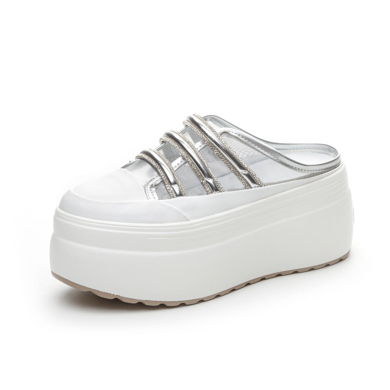 Women's Closed Toe Half Support Summer Thick Bottom Light Diamond Slippers