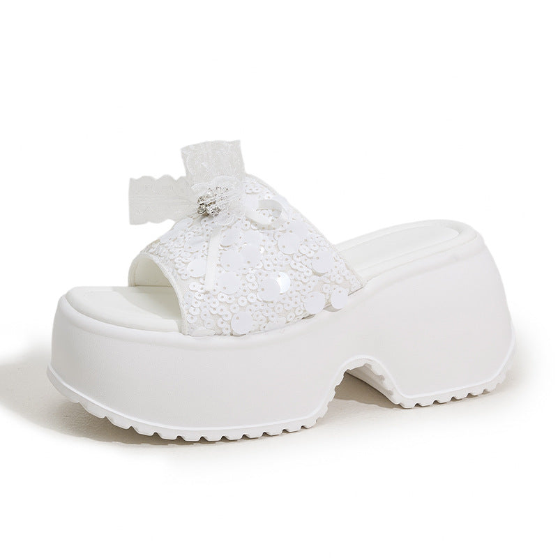 Women's Platform Summer Sequined Half High Outdoor Slippers