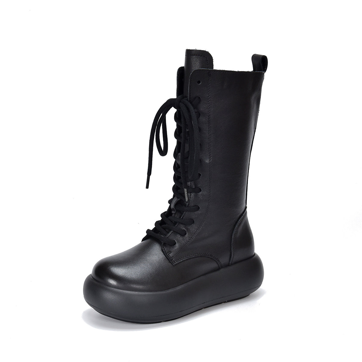 Women's Layer Cowhide Martin Round Head Thick Bottom Retro Single Side Women's Leather Boots