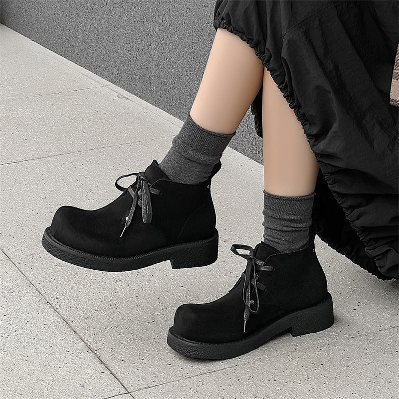 Men's Round Toe Derby Thick Sole Increased Couple Fleece-lined Boots