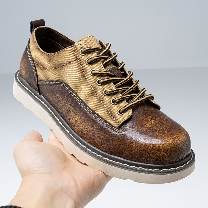 Men's Oversized Korean Fashion Tooling Big Head Genuine England Style Leather Shoes