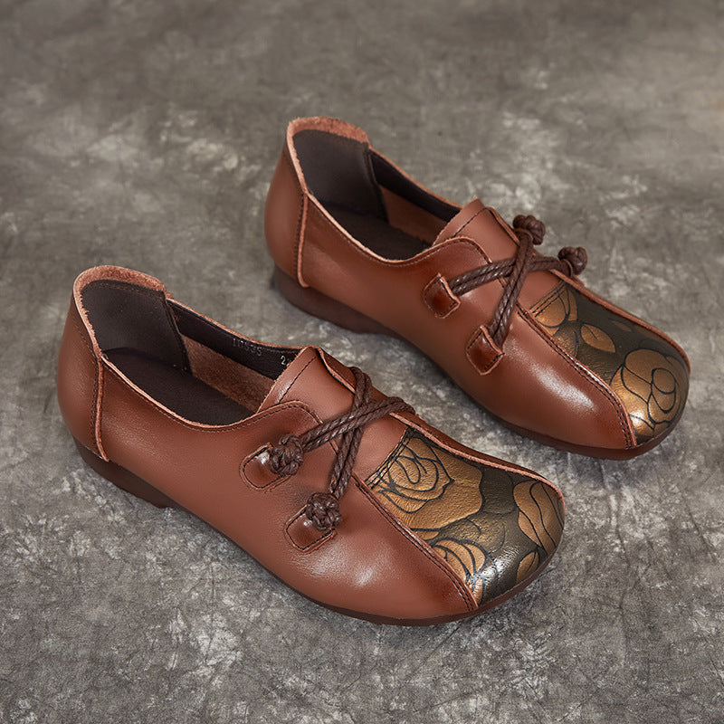 Women's Spring Mother Flat Bottom Slip-on Single Ethnic Leather Shoes