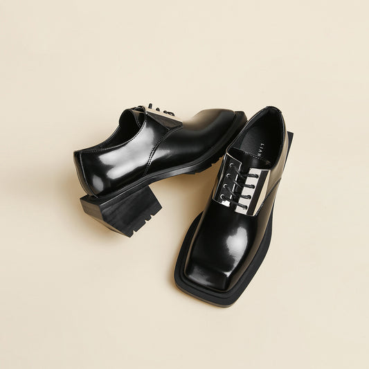 Men's Square Toe Derby Niche Trendy Iron Decorative Leather Shoes