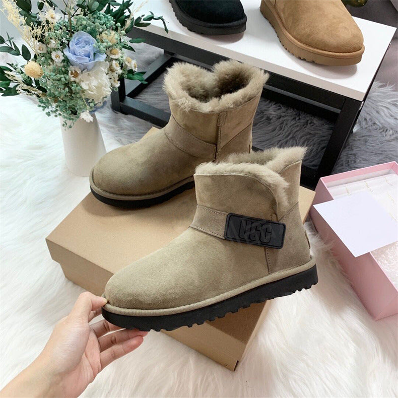 Women's Fur Embossed Drawstring Short Winter Warm Snow Boots