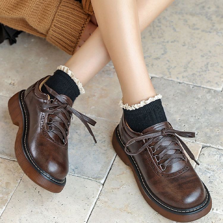 Round Toe Female British Style Single-layer Leather Shoes