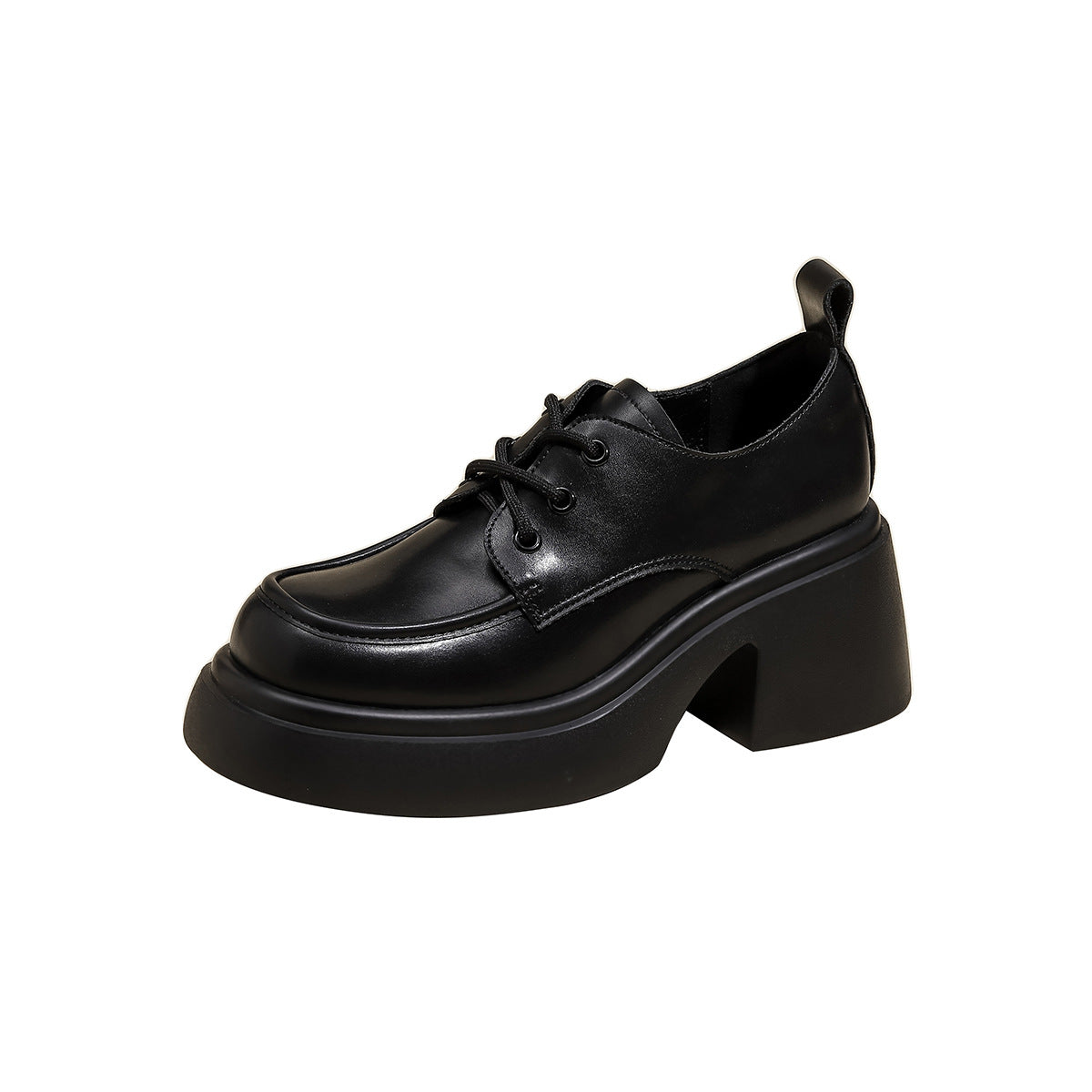 Women's British Style Single-layer Platform Chunky Black Women's Shoes