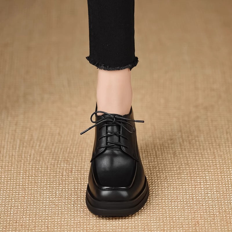 Women's Mouth Platform Square Toe Laces Stitching Women's Casual Shoes