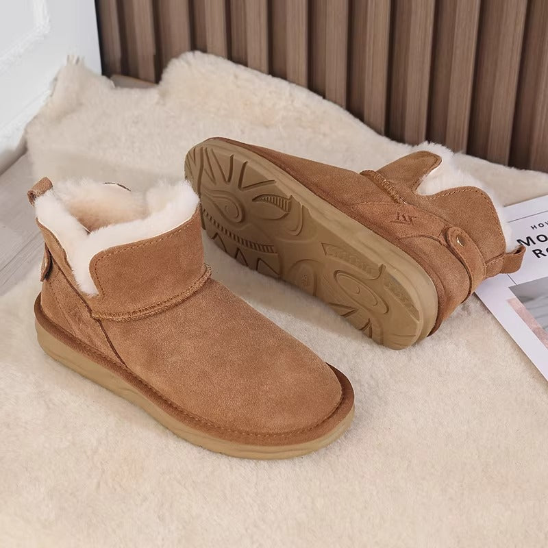 Women's Fur Integrated Fleece-lined Short Low Top Snow Boots