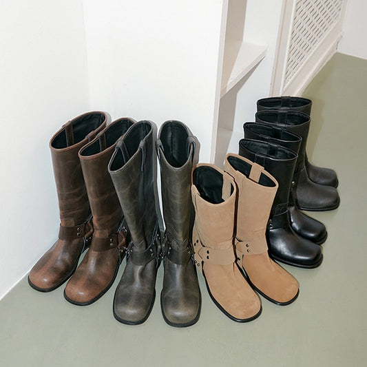 Women's Retro Square Toe Platform Thick Ruins Wind Boots