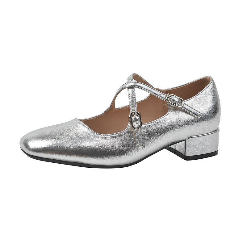Women's Square Toe Cross Strap Mary Jane Heels