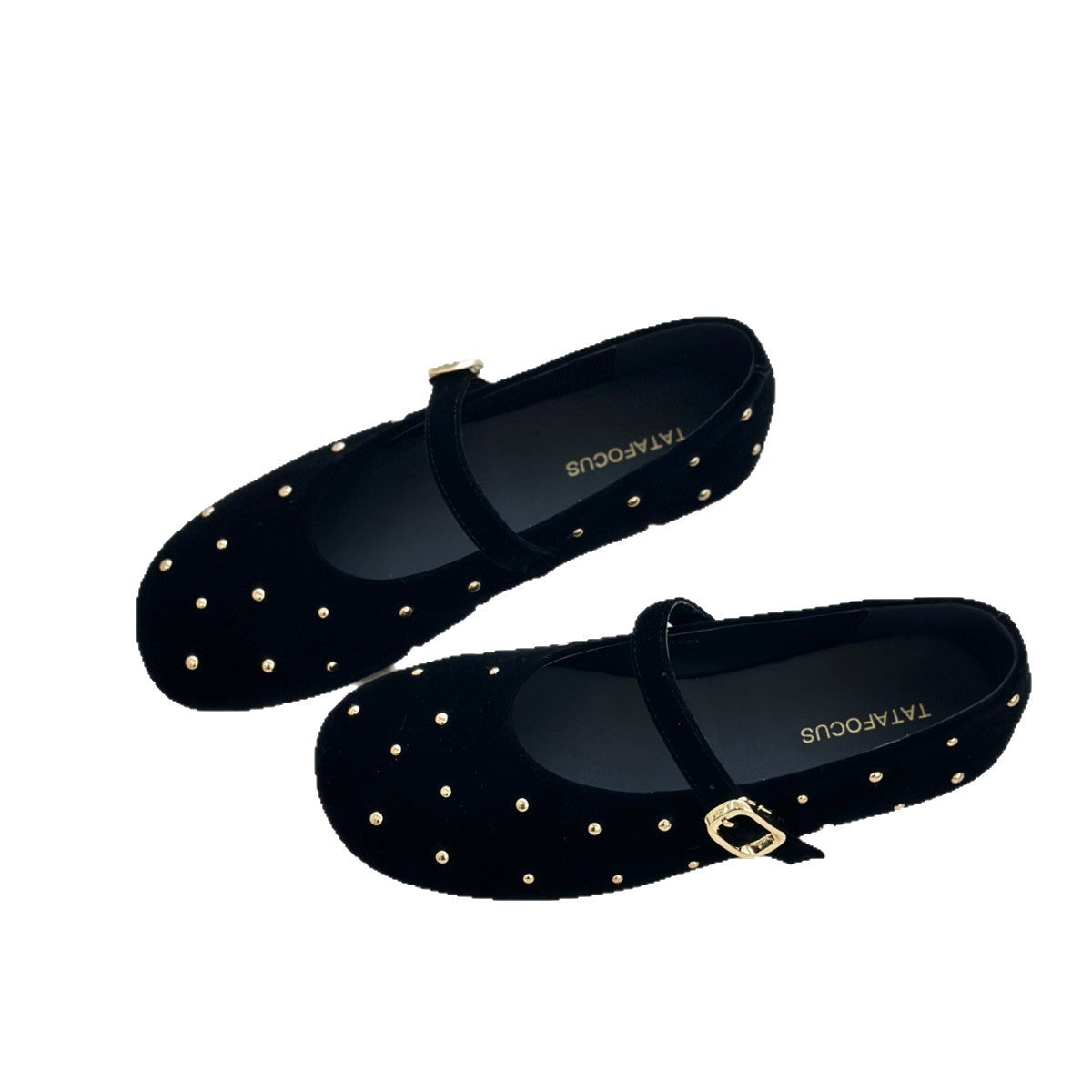 Women's Niche Veet Buckle Black Flat Ballet Mary Women's Fashion Shoes