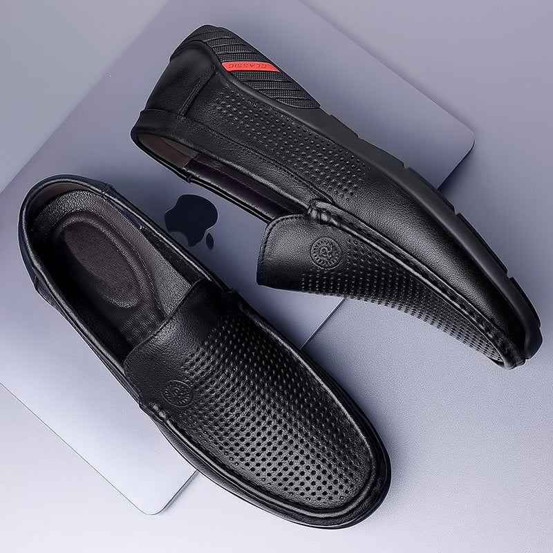 Men's Summer Simple Slip-on Black Genuine Doug Casual Shoes