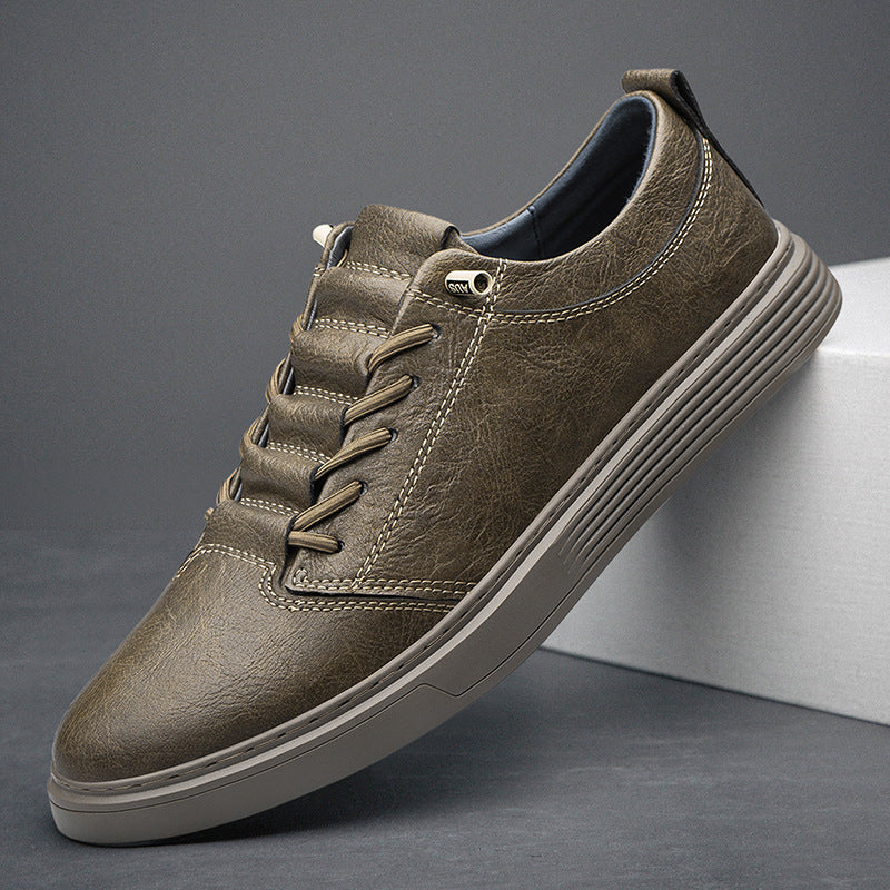 Men's Round Head Leisure Fashionable Cowhide Comfortable Sneakers